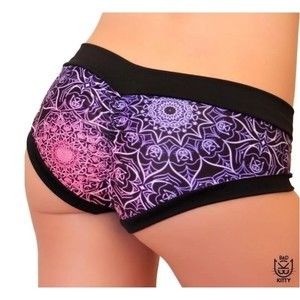 Bad Kitty Glowing Mandala Brazil PoleFit Shorts Hot Pants Pole Dance Bottoms M
